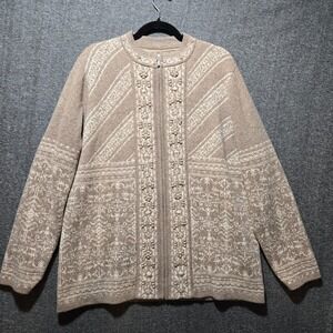 Pendleton Women's 100% Lambswool Full Zip Lined Sweater Jacket Tan Large Nordic